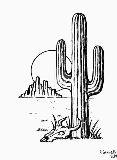 Desert Tattoo, Desert Drawing, Arizona Tattoo, Scene Tattoo, Cowgirl Tattoos, Cowboy Tattoos, Tattoos Infinity, Cactus Tattoo, Cactus Drawing