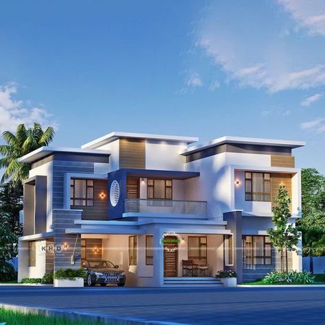 Modern box model flat roof house Box Model House Design, Duplex House Design Plan, Contemporary House Exterior Kerala, Double Story House Design, Box Type House Design, Elevation Colours, 1200sq Ft House Plans, Kollam Kerala, Flat House Design