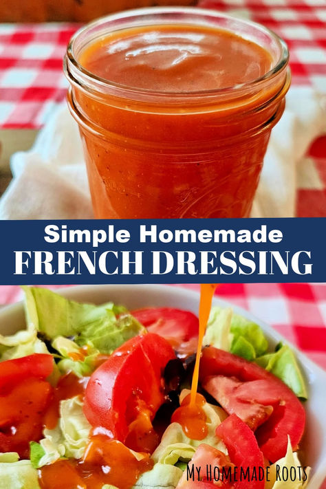 This simple Homemade French Dressing is creamy, sweet and tangy. It comes together quickly and is perfect for dressing your favorite fresh salad. Homemade French Salad Dressing, Healthy French Dressing Recipe, Essen, California French Dressing Recipe, Fresh Dressing Recipes, Ruben Dressing, How To Make French Dressing, Salads And Dressings, Red Salad Dressing