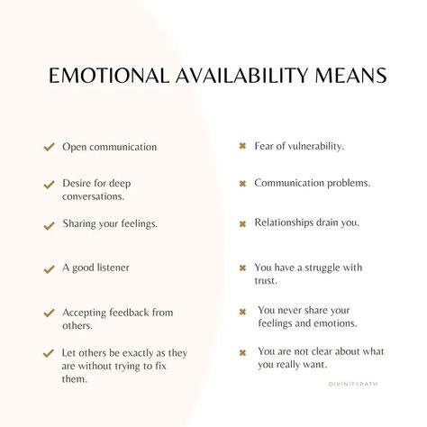 Being emotionally available means being open and receptive to our own emotions and those of others. It's about being present and willing to listen and support others in their times of need. ✨ So let's strive to be more emotionally available in our relationships, because when we are, we create deeper connections and a stronger sense of understanding with those around us. 🌟 Let's spread love and empathy, one emotional availability at a time! ❤️ #emotions #emotionalintelligence #emotionalmatur... Signs Of Emotional Availability, How To Emotionally Support Someone, Becoming Emotionally Available, How To Become More Emotionally Available, How To Become Emotionally Available, Emotional Permanence, Emotional Reasoning, Emotions Meaning, Emotional Fulfillment