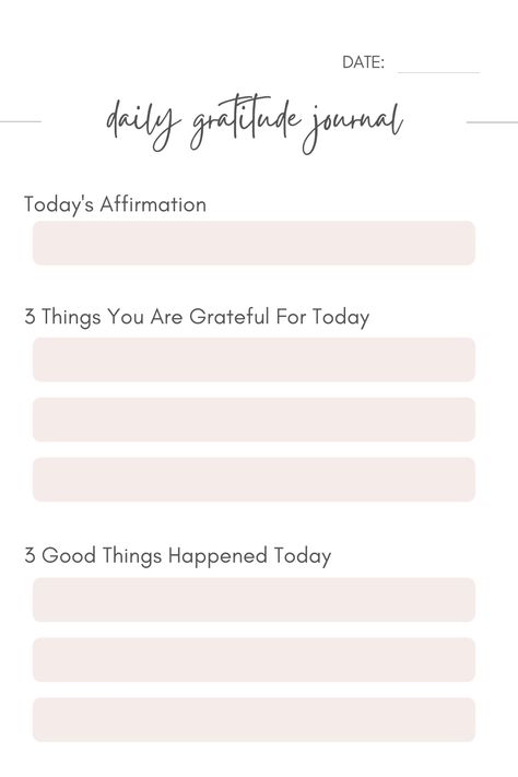 Gratitude journal Affirmation Journal Template, Simple Daily Journal Ideas, Journal Prompts Simple, Easy Daily Journal Ideas, Night Journal Template, Gratitude Journal Templates, Gratitude Journal Templates Printable Free, Gratitude Journal Template Ideas, Free Printable Gratitude Journal Pages