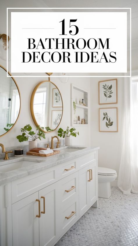 Transform your bathroom with these 15 gorgeous decor ideas that interior designers love! 🛁 From stylish gallery walls to budget-friendly vanity updates, discover how to create a stunning space without a complete renovation. Perfect for upstairs bathrooms and small spaces alike! #BathroomDecorIdeas #BathroomDesign #ModernFarmhouseBathroom #BathroomInspo #BathroomDecoratingIdeas Click to see all 15 ideas that will elevate your bathroom! Washroom Designs, Small Bathroom Interior, Full Bathroom Remodel, Washroom Design, Modern Farmhouse Bathroom, Bathroom Redesign, Stunning Bathrooms, Upstairs Bathrooms, Luxury Retreats