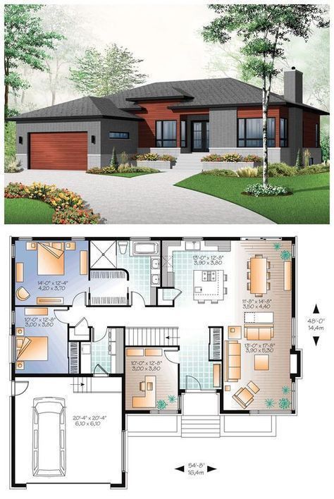 House Plans With Garage, 3 Bedroom House Plans, Case Minecraft, Three Bedroom House Plan, Two Story House Plans, Two Story House, House Plans 3 Bedroom, 4 Bedroom House Plans, Garage House Plans