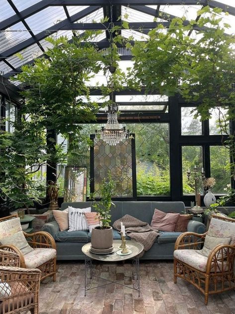 Conservatory Garden Room, Small Solarium, Small Atrium Ideas, Pergola Greenhouse, Small Conservatory Ideas, Solarium Ideas, Small Conservatory, Greenhouse Cafe, Conservatory Garden