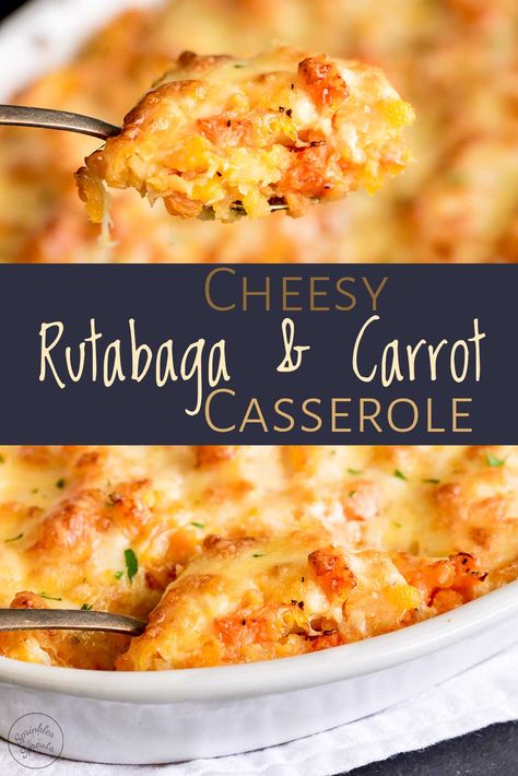 This easy Cheesy Rutabaga and Carrot Casserole makes the perfect make ahead side dish. A naturally gluten free dish that is put comfort food, this lower carb mash can be made up to a day in advance and then finished in the oven when you are ready for dinner. If you are looking for unique side dishes this holiday season then this casserole is for you. Plus it is easy to make for a crowd so if you have a house full this Thanksgiving or Christmas give this a go! Carrot And Rutabaga Mash, Rutabaga Carrot Casserole, Turnip Carrot Casserole, Rutabaga And Cabbage Recipes, Carrot And Turnip Casserole, Canned Rutabaga Recipes, Recipes With Rutabaga, Rutabaga And Carrot Recipes, Rutagaba Recipes