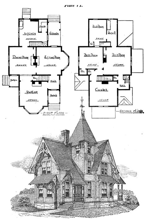 Gothic Revival Floor Plans, Witch House Floor Plan, Dark Academia Floor Plan, Gothic House Floor Plan, English Cottage House Plans, Cottage House Designs, Architecture Cool, Victorian Style House, Victorian House Plans