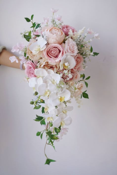 Bride Bouquets 2023, Bridal Bouquet With Orchids And Roses, Wedding Flowers Cherry Blossom, Dangling Wedding Bouquet, Wedding Bouquets Orchids And Roses, Bridal Bouquets 2023, Cascading Wedding Bouquets Pink, Wedding Flower Orchid, Cherry Blossom Bridal Bouquet