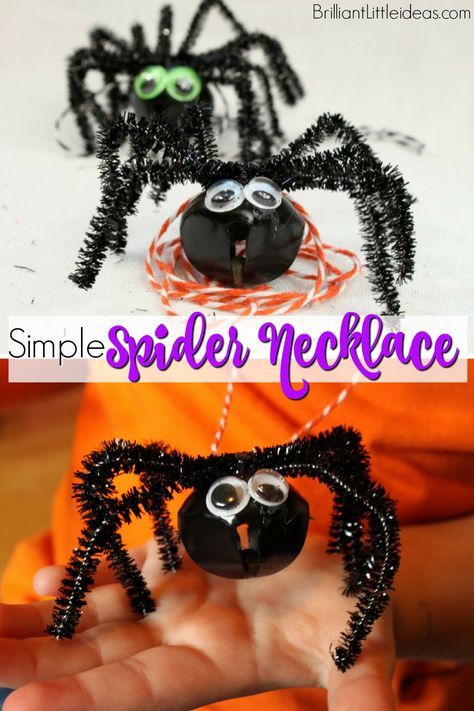 Let your kids make this Simple Spider Necklace for their fall craft. All you need is cheese cloth, eyes, string, and a bell to make this Halloween necklace. Spider Bell Necklace, Letter S Activities, Bell Necklace, October Activities, Spider Necklace, Halloween Necklace, Homemade Pancakes, Classroom Projects, Fall Craft