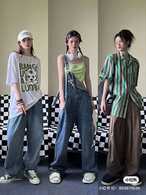 Grunge Fashion Style, Hip Hop Style Outfits, Band Artwork, Boyish Outfits, Asian Streetwear, Estilo Harajuku, Cosplay Kawaii, Style Kawaii, Baggy Clothes