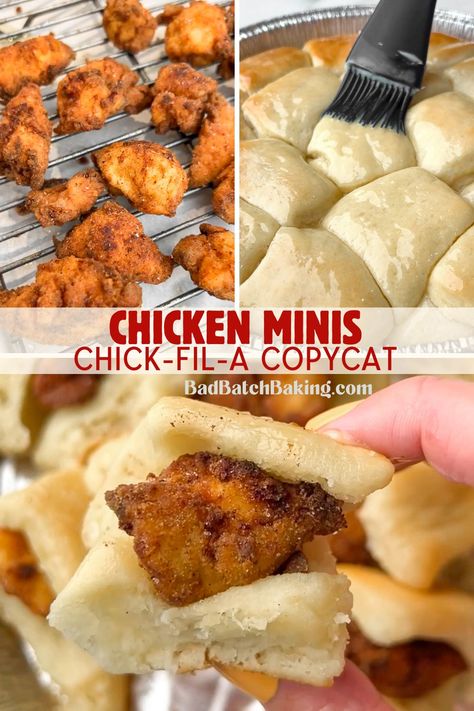 chick-fil-a chicken minis Chick Fil A Fries Recipe, Chick Fil A Mini Biscuit Recipe, Chic Fil A Copycat Chicken Minis, Chick Fil A Breakfast Minis, Homemade Chicken Minis, Chick Fil A Chicken Minis Recipe, Chick Fil A Biscuit Recipe, Chicken Minis Copycat, Chicken Minis Chick Fil A