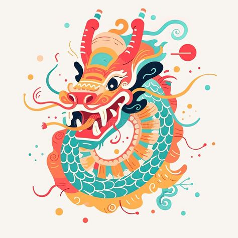 Chinese dragon abstract illustration. Chinese year of the dragon royalty free stock image Year Of Dragon Illustration, Cny Dragon Illustration, Dragon Art Ideas, Cartoon Chinese Dragon, Chinese Dragon Illustration Cute, Dragon New Year Illustration, Chinese New Year Dragon Drawing, Chinese Year Of The Dragon, Dragon Year Illustration