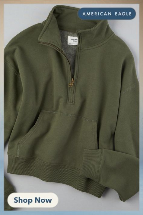 Soft cotton knit/Long sleeves/Pullover style with quarter zip/Kangaroo pocket Zip Jacket Outfit, Quarter Zip Outfit, 2023 Clothes, Cropped Quarter Zip, Pullovers Outfit, Quarter Zip Hoodie, Oversized Hoodies, Sweatshirts For Women, Concept Clothing