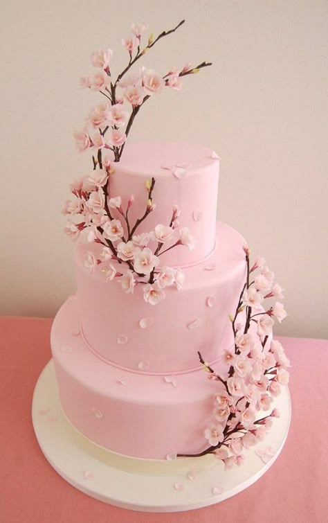 Cherry Blossom Wedding Cake, Cherry Blossom Wedding Theme, Cherry Blossom Party, Sakura Wedding, Cherry Blossom Cake, Cupcakes Design, Blossom Cake, Cherry Blossom Theme, Anime Cake