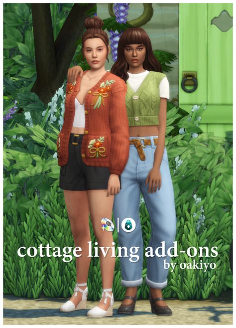 Cottage Living Add-ons: | oakiyo on Patreon Sims 4 Cc Lookbook Maxis Match, S4cc Maxis Match, Sims 4 Add Ons, Sims 4 Cottage Living, Sims 4 Cottage, Sims Love, Sims Inspiration, Cc Clothes, Cottagecore Clothes