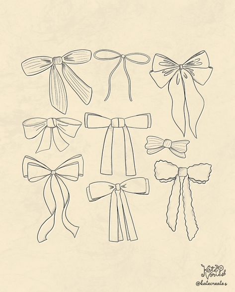 Pretty little bow designs because I can’t resist the bows right now. #bowseason #bowsette #bowsbowsbows #bowsonbows #illustratorforhire #illustrationartists #illustrationoftheday #illustrationwork #womenwhodrawdaily #coquetteaesthetic #coquettecore #coquettestyle #prettydecor #nurseryinspo #digitalartwork Cute Bows Drawing, Bow Tattoo Drawing, Bow Stencil, Cute Bow Drawing, Bow Drawing Simple, Bow Embroidery Pattern, Vintage Bow Drawing, Cupid’s Bow Tattoo, Dainty Bow Drawing