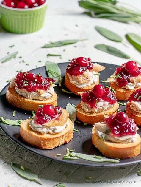 Turkey Crostini are a great way to use up holiday turkey leftovers #appetizer Sliced Turkey Appetizers, Turkey Bites Appetizers, Turkey Canapes, Turkey Crostini Appetizers, Turkey Appetizers Finger Foods, Thanksgiving Appetizers Crostini, Turkey Bacon Appetizers, Turkey Crostini, Turkey Cranberry Appetizers