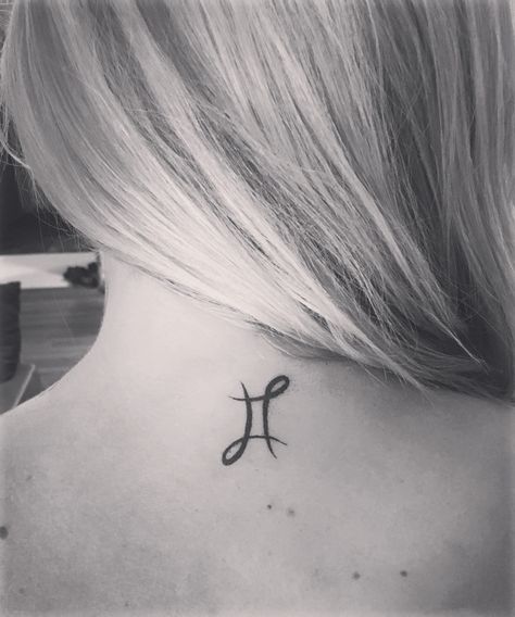 Gemini tattoo Gemini Ear Tattoo, Geometric Gemini Tattoo, Zodiac Symbol Tattoos, Twin Sister Tattoos, Mum Tattoos, Gemini Sign Tattoo, Tattoo Gemini, Gemini Zodiac Symbol, Simple Tattoo With Meaning