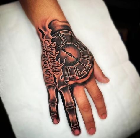 Clock Face Tattoo, Traditional Viking Tattoos, Unique Hand Tattoos, Hand Tattoo Designs, Full Hand Tattoo, Tattoo Quotes For Men, Cool Half Sleeve Tattoos, Crazy Tattoos, Black Art Tattoo