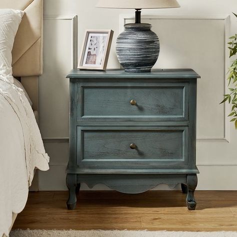 Pallantium 24'' Tall 2 - Drawer Nightstand with Charging Station Space by HULALA HOME - On Sale - Bed Bath & Beyond - 36004916 Teal Bedroom Furniture, French Country Dressers, Blue Bedside Tables, Storage End Table, 2 Drawer Dresser, Chic Nightstand, Table For Bedroom, Teal Bedroom, Nightstand With Charging Station