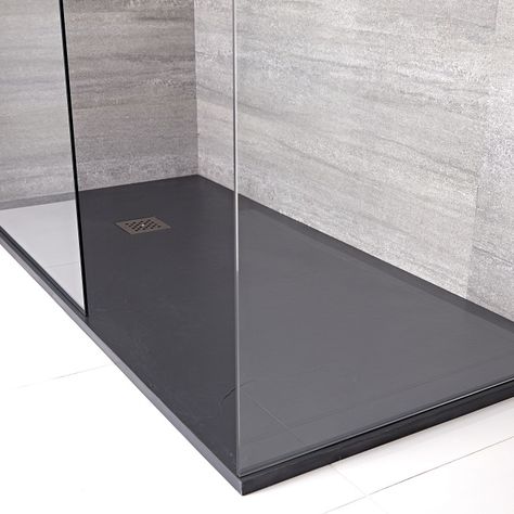 Low Profile Shower Tray, Shower Trays Bathroom, Slate Effect Shower Tray, Shower Tray Ideas Walk In, Black Shower Tray Bathroom Ideas, Ensuite Shower Room Ideas, Shower Tray Ideas, Slate Shower Tray, Walk In Shower Tray