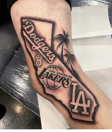 Dodger Tattoos For Women, La Dodgers Tattoo, La Tattoos Ideas, Cali Tattoo, Lady Tattoo, Traditional Tattoo Inspiration, Wolf Tattoo Sleeve, La Tattoo, Forarm Tattoos