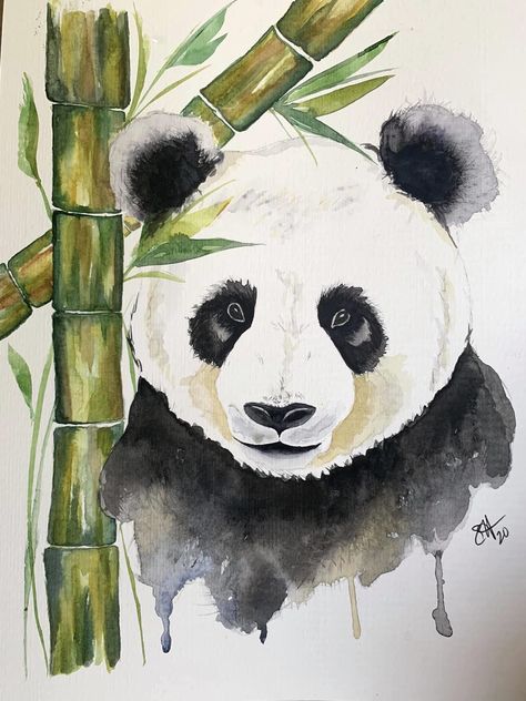 Panda Painting, Watercolor Paintings Of Animals, Watercolor Paintings Nature, Watercolor Paintings For Beginners, Panda Art, Watercolor Paintings Easy, Watercolor Flower Art, 수채화 그림, Small Canvas Art