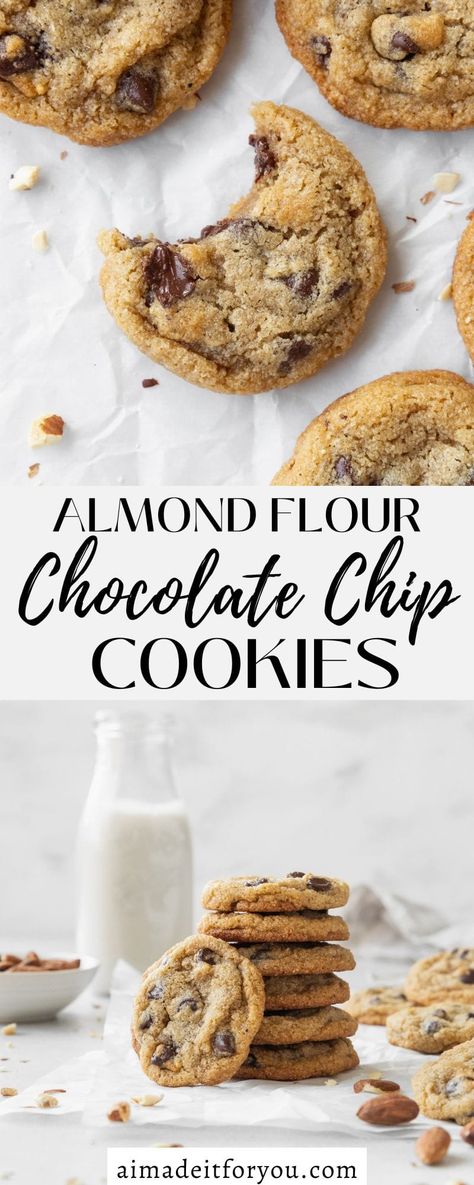 These almond flour chocolate chip cookies are the perfect soft and chewy cookies for anyone avoiding flour or gluten. They have a crisp exterior and a soft gooey center - the quintessential perfect cookie texture! #glutenfreecookies #almondflourcookies #almondcookies #cookierecipe #glutenfreedesserts Almond Meal Chocolate Chip Cookies, Almond Flour Choc Chip Cookies, Almond Flour Skillet Cookie, Chocolate Chip Cookies Made With Almond Flour, Healthy Keto Cookies, Chewy Almond Flour Cookies, Best Almond Flour Chocolate Chip Cookies, Keto Chocolate Chip Cookies Almond Flour, Almond Flour Chocolate Chip Cookies Easy