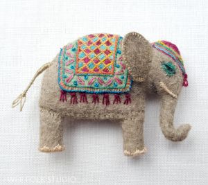 Embroidered Felt Animals, Felt Elephant Pattern, Elephant Decorations, Folk Studio, Wee Folk Studio, Felt Elephant, Salley Mavor, Embroidery Felt, Elephant Embroidery