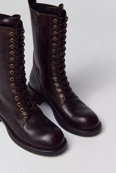 Jeffrey Campbell Gazette Lace-Up Boot | Urban Outfitters Casual Heels Outfit, Tall Lace Up Boots, Upcoming Fashion Trends, Jeffrey Campbell Boots, Slouchy Tote, Boots Tall, Heels Outfits, Casual Heels, Jeffrey Campbell