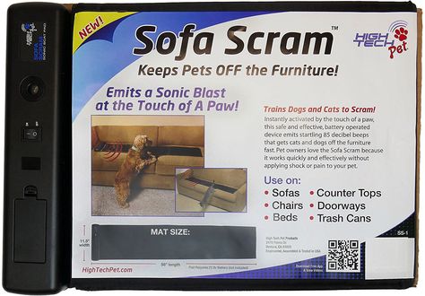 Keep your furniture protected with the High Tech Pet Products Sofa Scram Pet Deterrent Mat. Combing a good ol’ fashioned love of pets with superior technology, this mat keeps cats and dogs from climbing onto the furniture by emitting an 85-decibel beep—which saves you from telling them to get down! Perfect for training new pets or keeping those curious ones where they should be, it works quickly and effectively without the use of shock, making it a pain-free solution for everyone in the house... Cat Deterrent, Cat Repellant, Couch Protector, Cat Steps, Dog Steps, Pet Sofa, Dog Sofa, Dog Furniture, Dog Agility