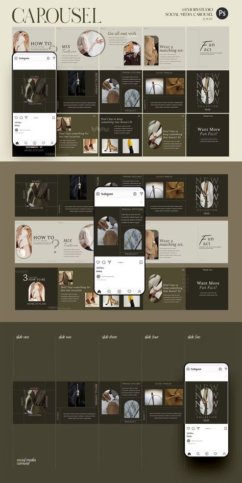 Fashion Instagram Carousel Templates PSD Carousel Ig Post, Fashion Carousel, Insta Carousel, Dark Nebula, Instagram Ads Design, Carousel Template, Carousel Design, Typography Ideas, Real Estate Marketing Design