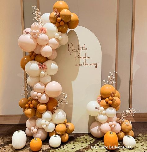 Little pumpkin on the way.. 🧡🎀🍂 #fallcolors #fall #balloons #sonomacountyballoons Pumpkin Theme Balloon Arch, Baby Pumpkin Baby Shower Ideas, A Little Pumpkin Baby Shower Theme Decor, Fall Party Balloons, Fall In Love Balloon Arch, Fall Pumpkin Balloon Arch, Pink Fall Balloon Garland, A Little Pumpkin Is On Her Way Baby Shower Theme, Fall Themed Baby Shower Backdrop