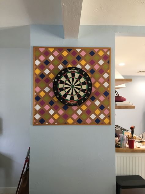 Cute Dart Board, Painted Dart Board, Dart Board In Bedroom, Aesthetic Dart Board, Dart Board Wall Ideas, Diy Dart Board, Dart Backboard, Dart Board Backboard, Magnetic Dart Board