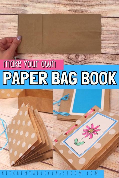 Brown Paper Crafts Diy, Diy Booklet Ideas Projects, Paper Sack Crafts, Brown Paper Bag Crafts, Diy Paper Bag Book, Paper Bag Art, Paper Bag Decoration, Oppgaver For Barn, Make Your Own Book