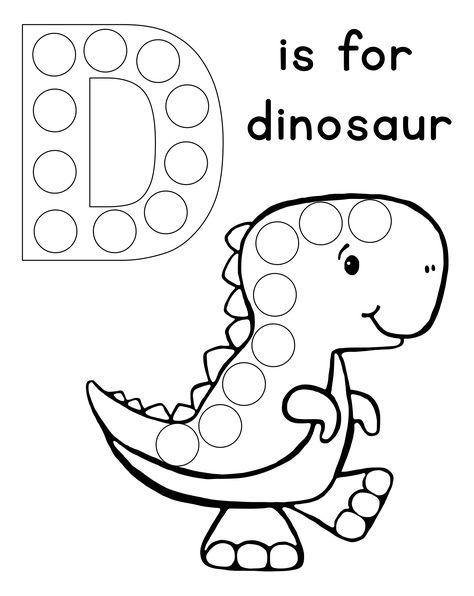 Do a Dot Printables Preschool D For Dinosaur Letter D, Letter D Dot Painting, Dot Dauber Printables Free, Dinosaur Dot Art, Dinosaur Do A Dot Printables Free, Letter D Dot Worksheet, Dot Painting Coloring Pages, Letter A Dot Worksheet, Alphabet Dot To Dot Printables Free