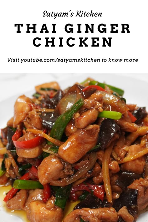 Ginger Thai Chicken, Thai Ginger Chicken Recipes, Thai Dishes Recipes, Thai Foods, Tai Food, Thai Chicken Ginger Stir Fry, Thailand Food Recipes, Healthy Chicken Pad Thai, Thai Food