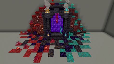 Minecraft Never Portal Ideas, Minecraft Portals Ideas, Nether Bridge Minecraft, Jungle Nether Portal Design, Nether Portal Decoration Minecraft, Minecraft Mine Entrance Above Ground, Nether Portal Designs, Minecraft Lantern Designs, Minecraft Nether Builds