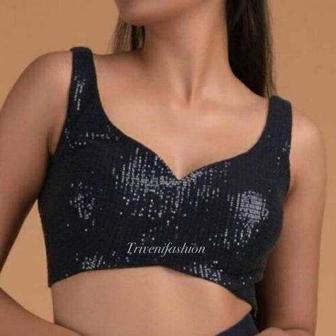 Black Sequin Blouse, Black Blouse Designs, Sleeveless Blouse Designs, Blouse Sari, Blouse Indian, Choli Blouse, Backless Blouse Designs, Lehenga Blouse Designs, Saree Lehenga