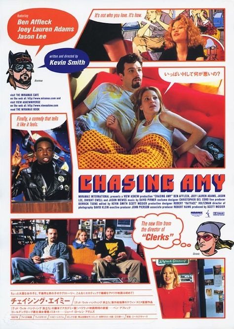 Chasing Amy (1997) Joey Lauren Adams, Chasing Amy, Silent Bob, Casey Affleck, Jason Lee, Kevin Smith, 90s Movies, Cinema Posters, Ben Affleck