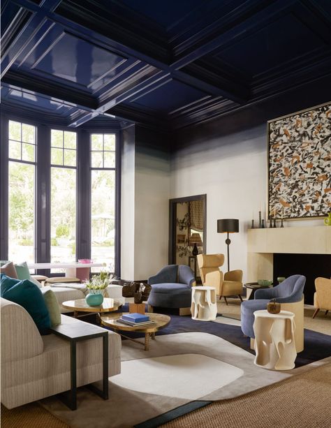 Kips Bay Decorator Show House Dallas Room Reveal - PaperCity Magazine Bold Paint Colors, Dallas Interior Design, High Ceiling Living Room, The Shade Store, Show House, Shade Store, Bold Wallpaper, Rooms Reveal, Top Interior Designers