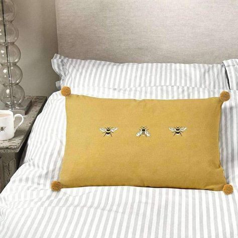 Mustard Bedding, Yellow Cushion, Sophie Allport, Barn Interior, Bee Fabric, Knitted Cushions, Yellow Cushions, Room Canvas, Duck Feather