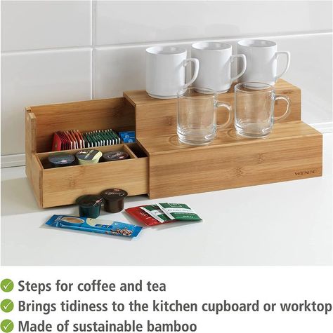 WENKO Storage Container, Small Coffee Caddy for Kitchen Counter, Station, Tea Bag Holder, 13 x 6.7 x 5.9 in Tee Organisation, Tea Cup Storage, Tea Bag Storage, Cow Kitchen, Tea Organization, Wooden Tea Box, Tea Station, Tea Bag Organizer, Tea Warmer