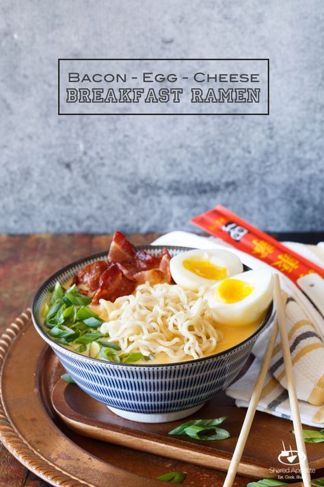 Bacon, Egg, and Cheese Breakfast Ramen | sharedappetite.com   Done in just 30 minutes! Cheese Eggs Recipe, Breakfast Ramen, Cheese Ramen, Eggs Cheese Breakfast, Ramen Recipes Easy, Asian Breakfast, Easy Ramen, Bacon Eggs Breakfast, Cheese Breakfast