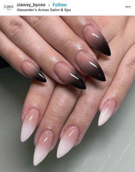 Black Ombre Manicure, White Black Ombre Nails, Ombre Black Nail Designs, Baby Boomer Nero, Ombre With French Tip, Black Ombre French Tip Nails, White To Black Ombre Nails, Black Ombre Nails Almond, Nude To Black Ombre Nails