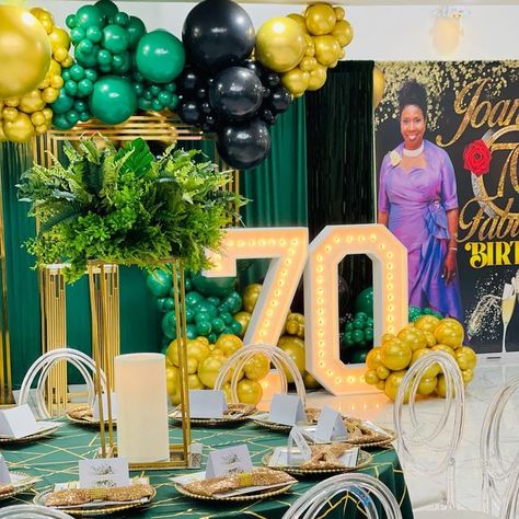 Universal Hall Rental & Decor INC on Instagram: "Joan 70th Birthday 🍀 I wanna send a special thank you to Marilyn and her sisters for trusting me and being apart of their mom 70th birthday surprise! Planner & Designer @bossladystacy85 Venue @thelegacyloft93 Balloon Specialist @lovelovey.design Servers & Bartender @exoticcaterers Rentals @kas_unique_party_rental & @bossladystacy85 I love these colors🔥 Venue & Decor Packages Available Book with us, you won’t be disappointed! #bro 70 Birthday Party Ideas Decorations Mom, Hall Decoration Ideas Party Birthday, 70th Birthday Themes For Mom, 70 Birthday Party Ideas, 70th Birthday Party Ideas For Mom, 70th Birthday Party Ideas, 70th Birthday Ideas For Mom, 70th Birthday Parties Decorations, Birthday Cocktail Party