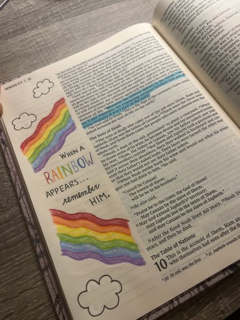 Rainbow Means Gods Promise, Bible Art Journaling Genesis, Rainbow God's Promise, The New Testament Bible Journaling, Rainbow Bible Journaling, Christian Rainbow Tattoo, Bible Journaling Genesis Ideas, New Testament Art, Gods Promises Rainbow