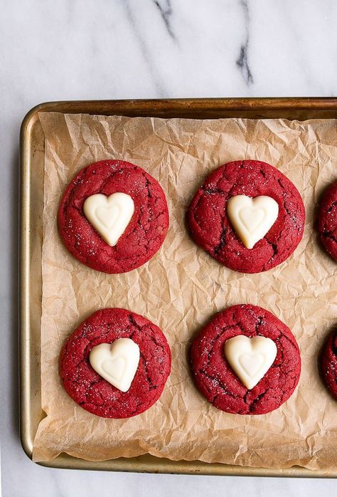 Red Velvet Sugar Cookies Recipe, Red Velvet Sugar Cookies, Velvet Sugar Cookies, Small Batch Sugar Cookies, Velvet Cookies, Valentines Baking, Pastel Cupcakes, Red Velvet Cookies, Dessert For Two