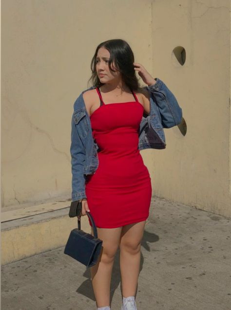 Red Dress With Jacket, Outfits Rojos, Fitted Dress Outfit, Outfits Con Vestido, Outfit Vestido Rojo, Red Fitted Dress, Outfits Gorditas, Outfits Baddie, Fiesta Outfit