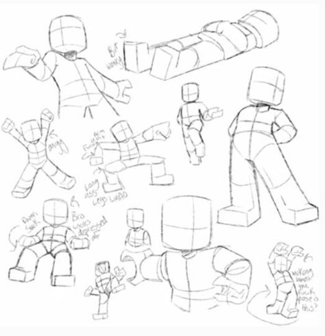 Bag Poses Drawing, Sitting Down Pose Reference Drawing, Lego Body Reference, Lmk Character Base, Battle Base Drawing, Cartoon Character Poses Reference, Lego Reference Drawing, Lego Body Base, Lego Art Style