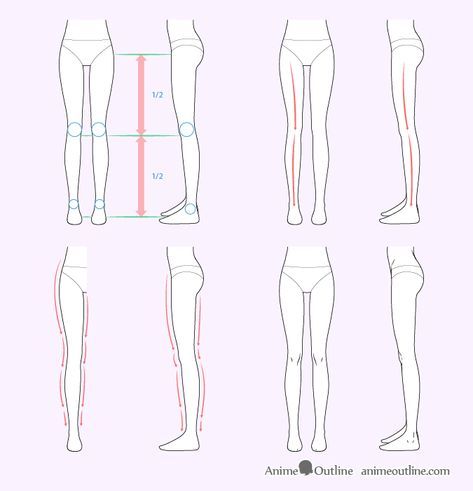 How to Draw Female Anime Legs Tutorial - AnimeOutline Anime Legs Reference, Anime Legs Drawing, Leg Front View, Female Legs Drawing, Legs Tutorial, Manga Anatomy, Legs Reference, Legs Drawing, Leg Reference